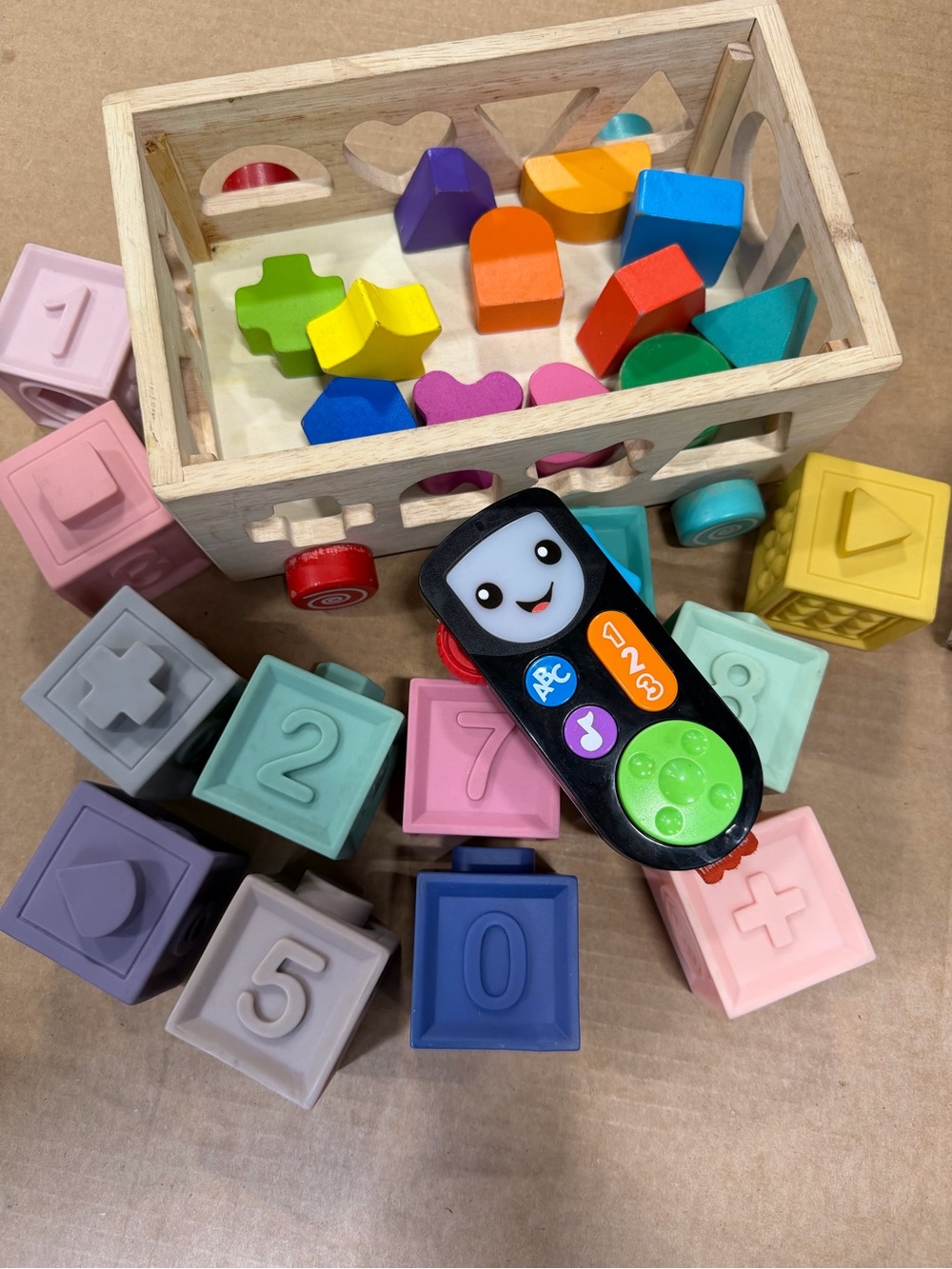 Wooden Shape Sorter Soft Blocks Learning Remote Toy